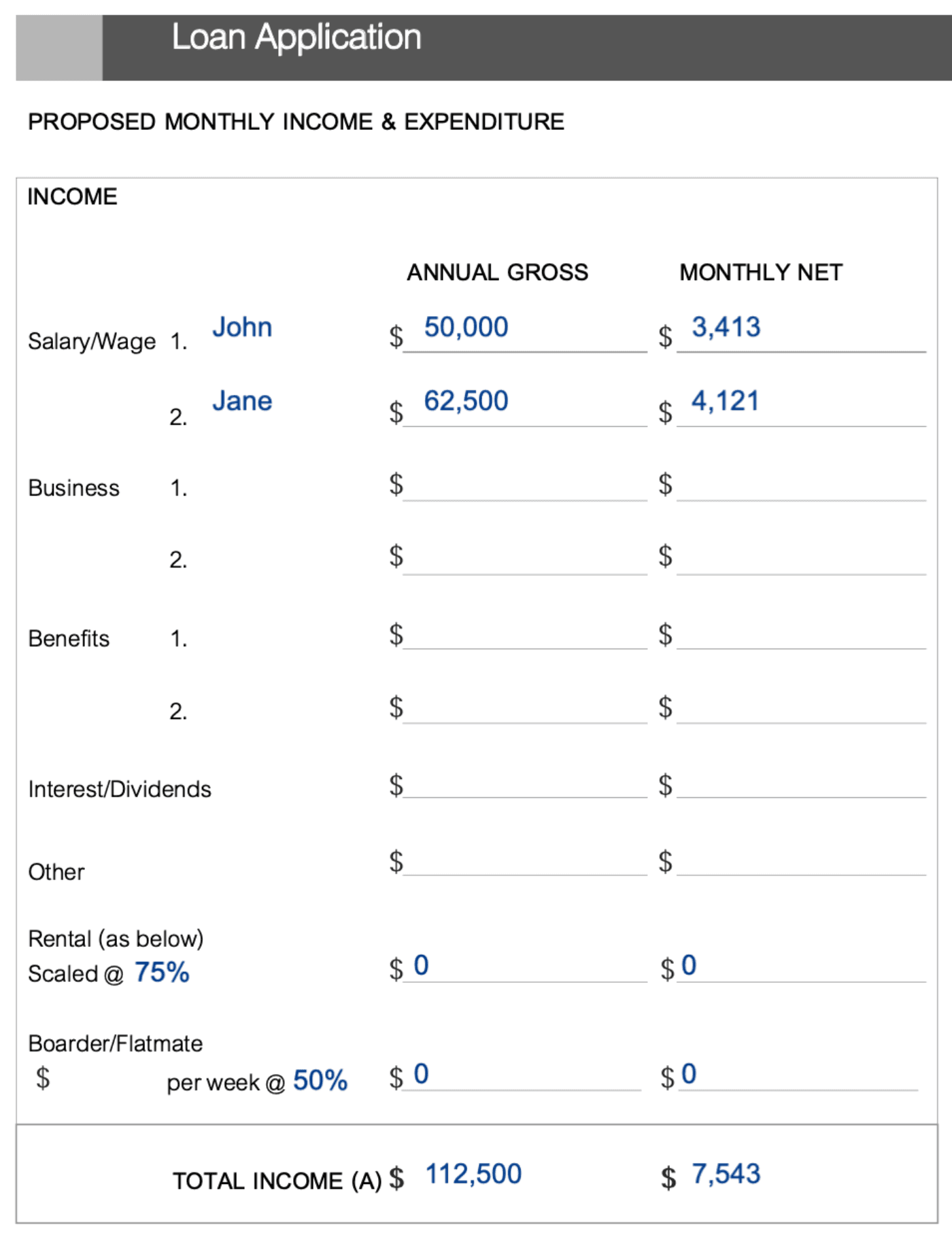 Mortgage Application Example Page 3 Income Details