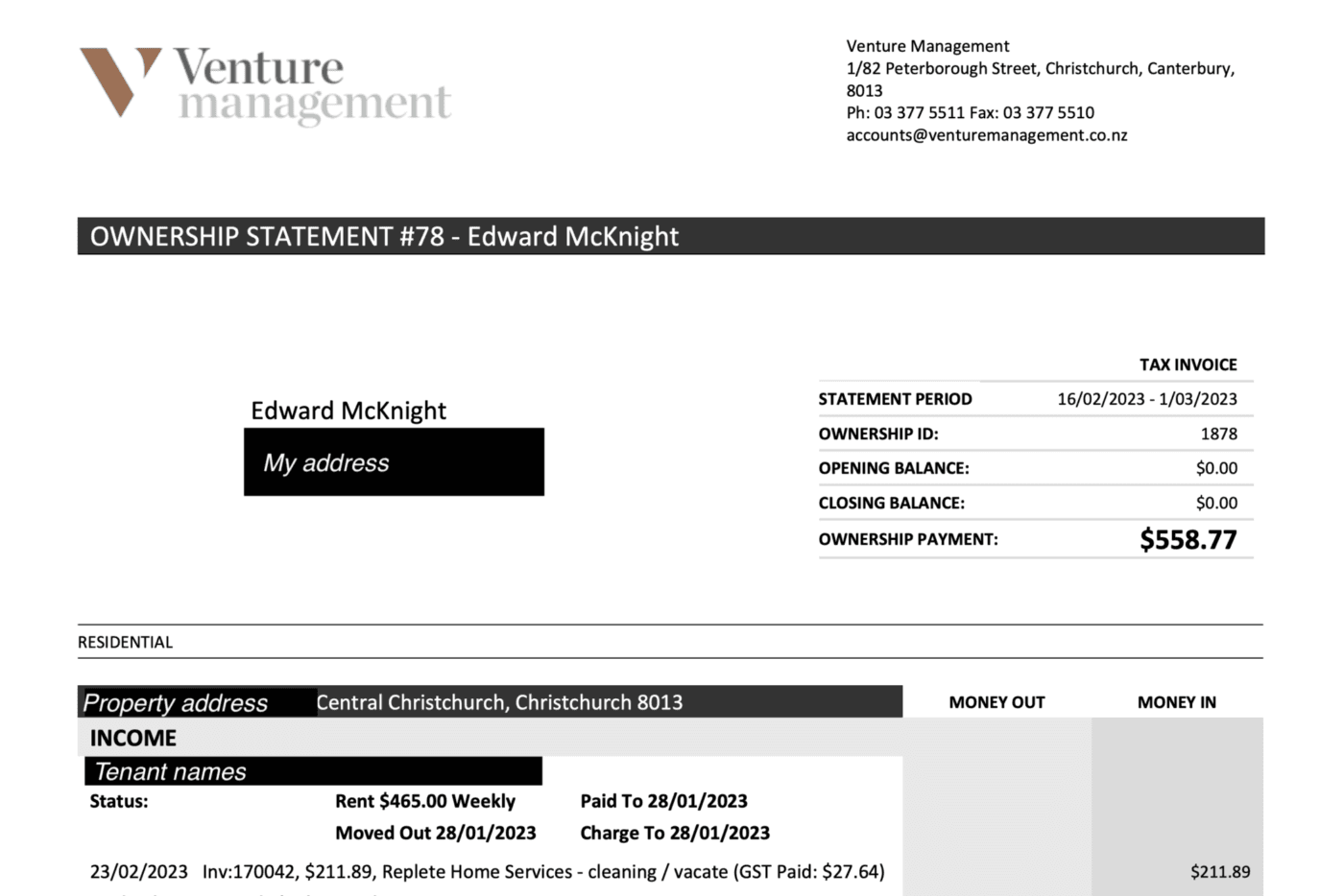 Property management statement